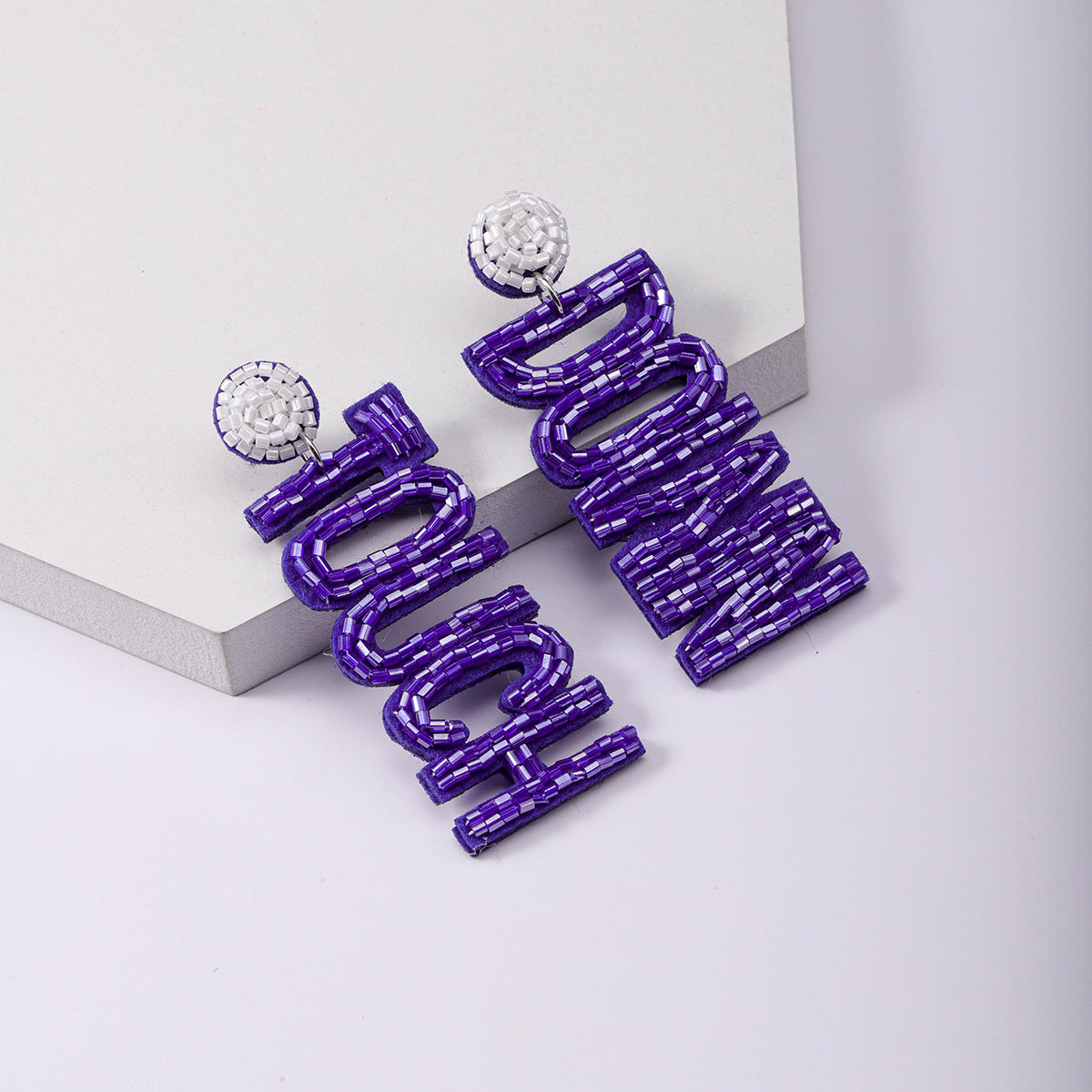 Wholesale Sports Style Game Day Fabric Handmade Rice Bead Earrings